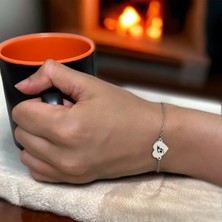 F Harfine Özel 925 Ayar Gümüş Plakalı Kalp Motifli Zincirli Hediye BILEKLIK-585HARF