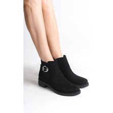 Luna Fermuarlı Lastikli Ortopedik Taban Topuklu Süet Kadın Bot  Sst - Siyah
