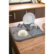 Gri Mikrofiber Bulaşık Kurutma Matı 36X40 Cm, Tezgah Üstü Kurulama Örtüsü