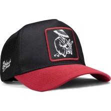 BlackBörk V1 Trucker Samuray - 5sk Kod Logolu Unisex Kırmızı Siperli-Siyah Şapka