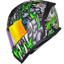  M-910 Pro Green Skull Full Face Kask – Güneş Vizörlü, Dot/ce Onaylı, Intercom Uyumlu