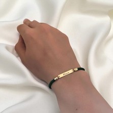 14 Ayar Altın Plakalı Buse Ismine Özel Yeşil Örgü Ipli Dikdörtgen Motifli Hediye BILEKLIK-554ISIM