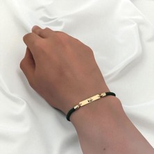 14 Ayar Altın Plakalı Panda Temalı Yeşil Örgü Ipli Dikdörtgen Motifli Hediye BILEKLIK-554SEMBOL