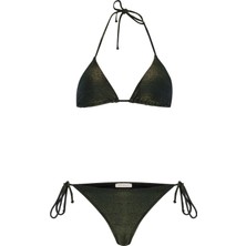 Lurex Gold Simli Yeşil Üçgen Bikini Takım