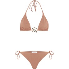 Aksesuarlı Ten Uzun Üçgen Bikini Takım