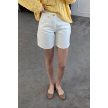 Regular Premium Denim Şort- Beyaz