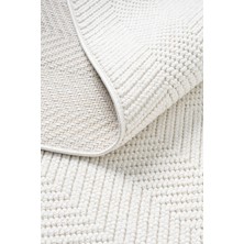 Posıtano Krem Renk Zigzag Model Yumuşak Bukleli ve Püsküllü Dekoratif Makine Dokuma Halı Oturma Odası Salon Mutfak Antre