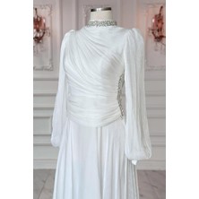 Amine Hüma Nergis Abiye Elbise Ekru