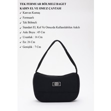 Shaka Siyah U11 Kanvas Kumaş, Fermuarlı Tek Bölmeli , Baget Model El, Kol Ve Omuz Çantası