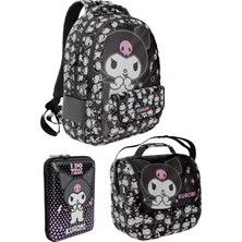 Wiggle Kuromi Lisanslı Yeni Koleksiyon Premium 3'lü Okul Seti Sırt Çantası-Beslenme Çantası-Kalemlik