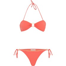 Tokalı Nar Çiçeği Straplez Bikini