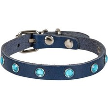 Cattie Gerçek Deriden Taşlı Kedi Boyun Tasması Medium Royal Mavi