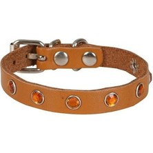 Cattie Gerçek Deriden Taşlı Kedi Boyun Tasması Small Camel 1x16-2