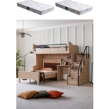 Ranza, Polo Çift Kişilik Çalışma Masalı Ceviz Ranza + 2 Adet Comfort Yatak