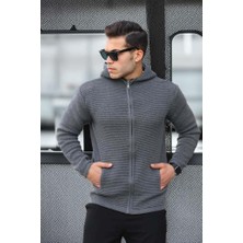 Valiberta Fermuarlı Merdiven Örgü Kapüşonlu Triko Hırka/Ceket