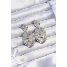 Sinerji Shop Pirinç Gümüş Renk Ezme Plaka Küpe - TJ-BKP9242