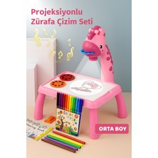 Projeksiyonlu Zürafa Çizim Seti – Orta Boy, Renkli Kalemli Eğlenceli Eğitim Masası  30*37 cm