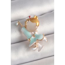 Skygo Pirinç Gold Renk Beyaz Mavi Renk Hemşire Model Şırınga Detay Kadın Broş - TJ-BR424