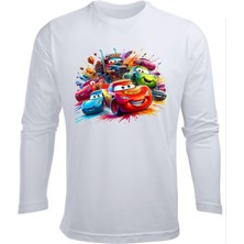 Uzun Kollu Şimşek Mcqueen Arabaları Baskılı Çocuk Pamuklu Tişört