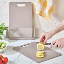 2'li Standlı Kesme Tahtası Seti - Yapışkanlı Dolap Içi Stant Kaydırmaz Meyve Sebze Kesim Panosu Bej