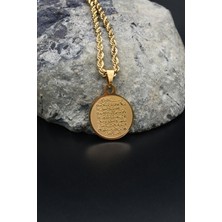 Ayetel Kürsi Yazlı Kolye Paslanmaz Çelik Zincir Altın Kaplama 3mm 902095