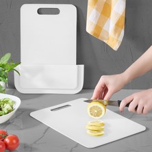 2'li Standlı Kesme Tahtası Seti -Yapışkanlı Dolap Içi Stant Kaydırmaz Meyve Sebze Kesim Panosu Beyaz