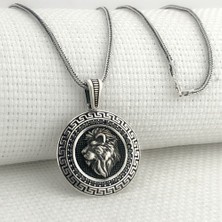 Takılingo 925 Ayar Gümüş Siyah Zirkon Taşlı Aslan Figürlü Erkek Kolye