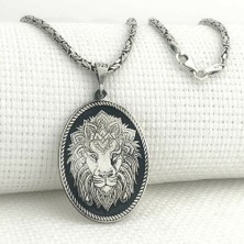 Takılingo 925 Ayar Gümüş Aslan Figürlü Kral Zincir Erkek Kolye