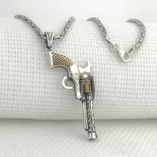 Takılingo 925 Ayar Gümüş 6 Patlar Tabanca Kral Zincir Erkek Kolye