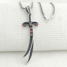 Takılingo MH-223 925 Ayar Gümüş Kırmızı Taşlı Zülfikar Model Erkek Kolye