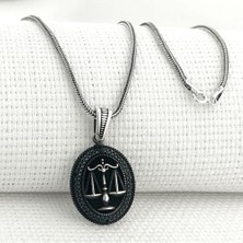 Takılingo 925 Ayar Gümüş Siyah Taşlı Adalet Terazisi Erkek Kolye