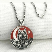 Takılingo 925 Ayar Gümüş Ayyıldız Figürlü Bozkurt Model Kral Zincir Erkek Kolye