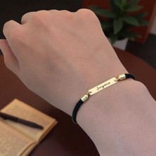 Altın Plakalı 14 Ayar Şeyma Ismine Özel Dikdörtgen Figürlü Siyah Örgü Ipli Hediye BILEKLIK-555ISIM