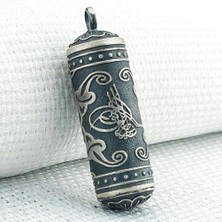 Takılingo 925 Ayar Gümüş Silindir Model Osmanlı Tuğralı Cevşen Muska Kabı Kolye Ucu