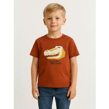 Erkek Bebek Pamuklu Dinozor Baskılı Tshirt