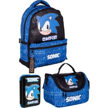 Wiggle Sonic The Hedgehog Lisanslı Yeni Koleksiyon Premium 3'lü Okul Seti Sırt Çantası-Beslenme Çantası-Kalemlik