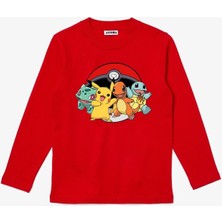 Uzun Kollu Poke Topu Pokemon Karakterleri Baskılı Çocuk Tişört