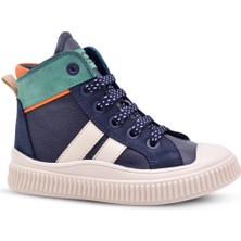 Aston Erkek Çocuk Hakiki Deri Bağcıklı ve Fermuarlı Lacivert Renk Bot