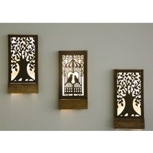 3'lü Kuş Kafesi ve Peri Ledli Işıklı Dekoratif Duvar Süsü