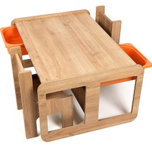 Industrial Living 2 Kişilik Çocuk Masası – Çocuk Etkinlik Masası -Oyun-Hamur-Çalışma Aktivite Masası-Ders Masası  Ceviz Mdf - Turuncu Çekmeceli