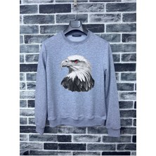 Kırmızı Gözlü Kartal Baskılı Sonbaharlık Kapüşonsuz Sweatshirt