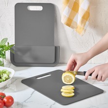 2'li Standlı Kesme Tahtası Seti - Yapışkanlı Dolap Içi Stant Kaydırmaz Meyve Sebze Kesim Panosu Gri