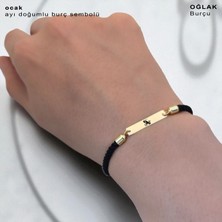 Altın Plakalı 14 Ayar Oğlak Burçlarına Dikdörtgen Figürlü Siyah Örgü Ipli Hediye BILEKLIK-555BURÇ