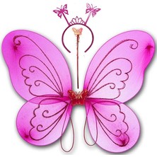 Marsilyan Fuşya Renk Kelebek Kanadı Tacı ve Sopası 50 x 37 cm (4887)