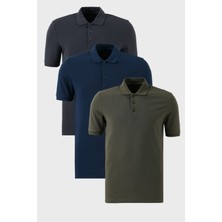 Buratti Pamuklu Regular Fit Düğmeli Polo Yaka 3'lü Paket T Shirt Erkek T Shirt 5902127S3