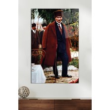 Atatürk Palto ve Baston Cam Tablo, Modern Ev Ofis Dekoru, Hediyelik Duvar Dekorasyonu, Kırılmaz Cam