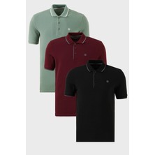 Buratti Pamuklu Slim Fit Şerit Detaylı Düğmeli Polo Yaka 3'lü Paket T Shirt Erkek T Shirt 5902118S3
