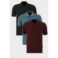 Buratti Pamuklu Regular Fit Düğmeli Polo Yaka 3'lü Paket T Shirt Erkek T Shirt 5902127S3