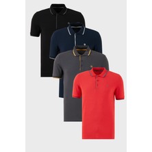 Buratti Pamuklu Slim Fit Şerit Detaylı Düğmeli Polo Yaka 4'lü Paket T Shirt Erkek T Shirt 5902118S4