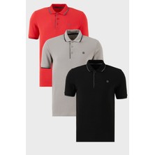 Buratti Pamuklu Slim Fit Şerit Detaylı Düğmeli Polo Yaka 3'lü Paket T Shirt Erkek T Shirt 5902118S3